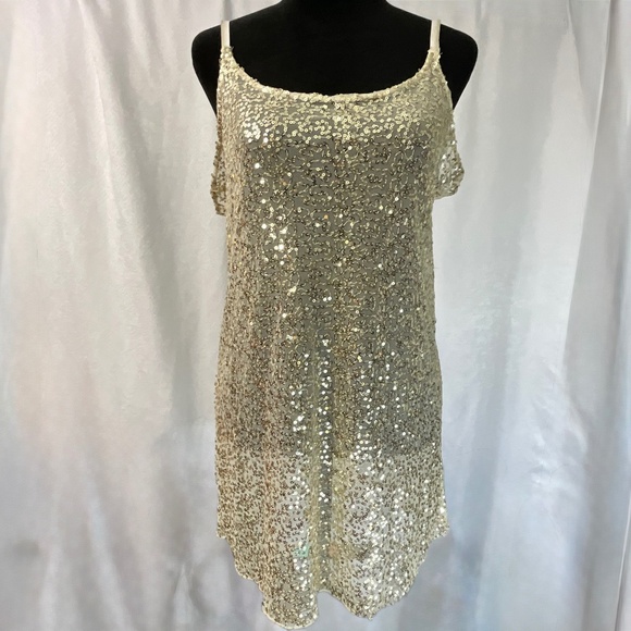 Intimately Free People M Sequin Slip Festival Dress Gold Sparkle Mini Party - Picture 1 of 14